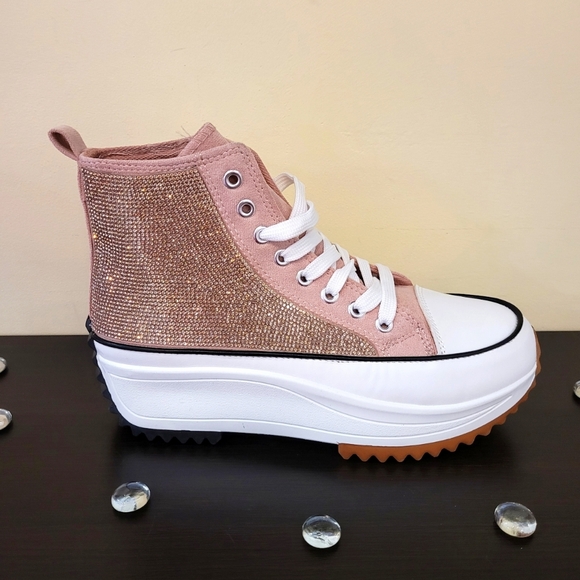 High Top Wedge Bling Pink Sneakers - Picture 4 of 4